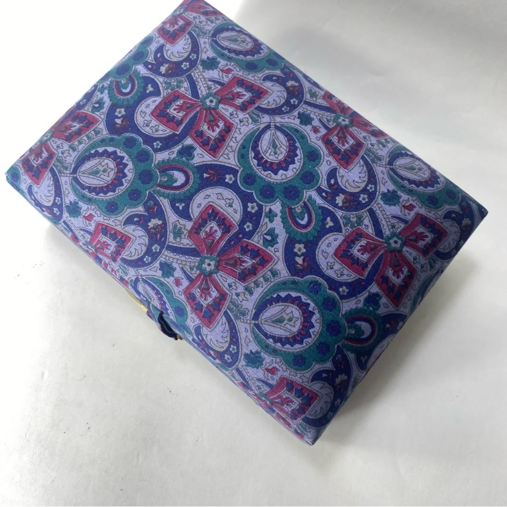Fabric Covered purple Blue Paisley Patterned Jewelry Box or Case